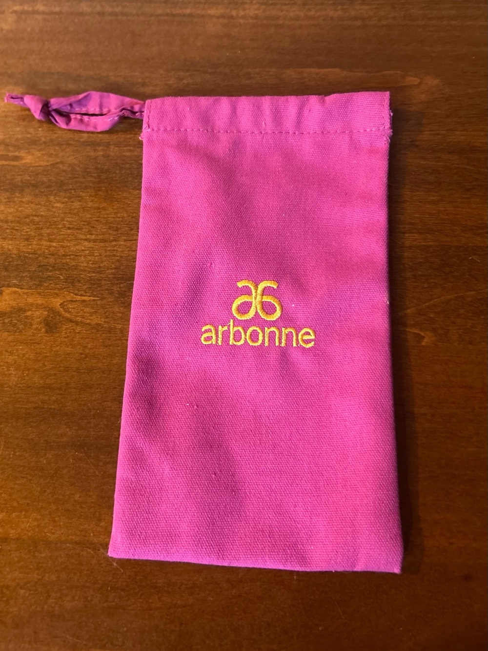Arbonne Purple-Pink Drawstring Pouch with Yellow Logo